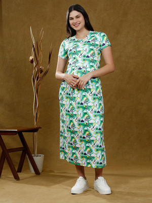 True Shape Women A-line Green Midi/Calf Length Dress