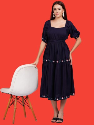 Oh Mi Dios Women Fit and Flare Dark Blue Dress