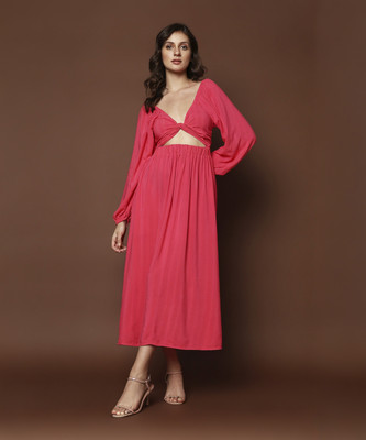 VERO MODA Women A-line Pink Midi/Calf Length Dress