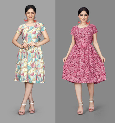 Khushi Fab Women Fit and Flare White Below Knee Dress