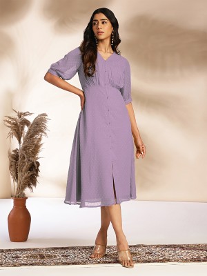 Janasya Women A-line Purple Dress