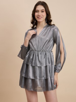 DRAPE AND DAZZLE Women Wrap Grey Dress