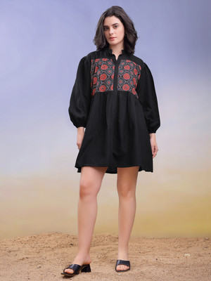 PURVAJA Women Fit and Flare Black Mini/Short Dress