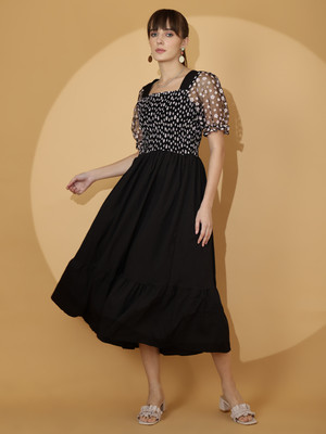 Sheetal Associates Women Fit and Flare Black Midi/Calf Length Dress