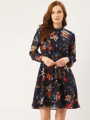 Moda Rapido Women A-line Blue Knee Length Dress
