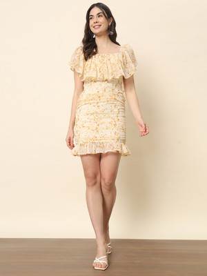 METRONAUT Women Bodycon Beige Mini/Short Dress