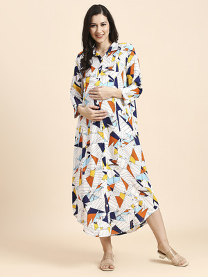 MomToBe Women Fit and Flare Multicolor Midi/Calf Length Dress