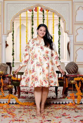 Swasti Women Ethnic Dress White Above Knee/Mid Thigh Length Dress