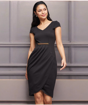 Miss Chase Women Fit and Flare Black Maxi/Full Length Dress