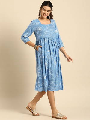 ANOUK Women A-line Blue Midi/Calf Length Dress