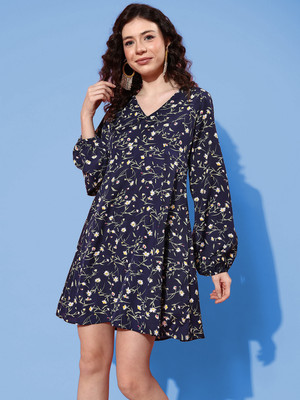 Varanga Women A-line Blue Above Knee/Mid Thigh Length Dress