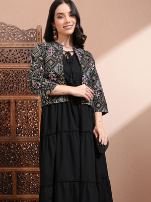 Vishudh Women Fit and Flare Black Above Knee/Mid Thigh Length Dress