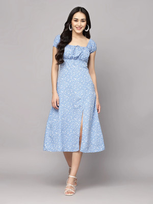 Herway Women A-line Blue Midi/Calf Length Dress