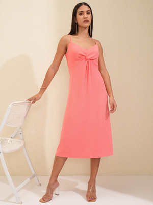 Tokyo Talkies Women Fit and Flare Pink Midi/Calf Length Dress