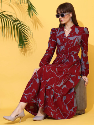 Sheetal Accociates Women Fit and Flare Maroon Below Knee Dress