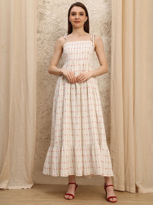 Jakanary Women A-line White Maxi/Full Length Dress