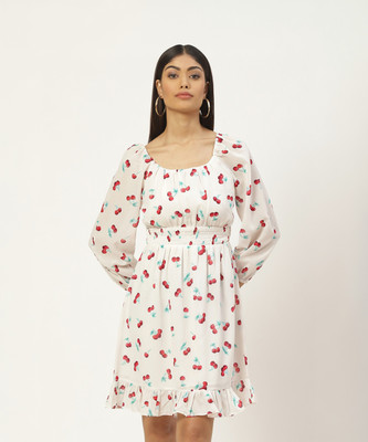 SLENOR Women A-line White Above Knee/Mid Thigh Length Dress