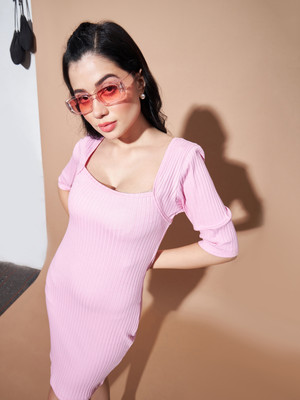 SASSAFRAS Women Bodycon Pink Above Knee/Mid Thigh Length Dress