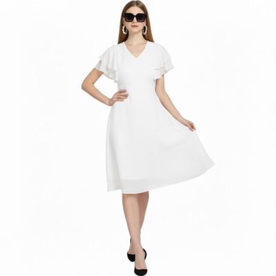 color world Women A-line White Knee Length Dress