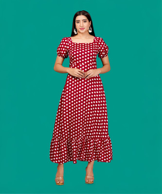 JC4U Women Gathered Red Maxi/Full Length Dress