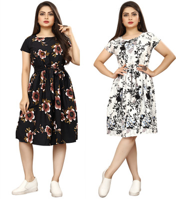 HouseOfCommon Women A-line Multicolor Knee Length Dress