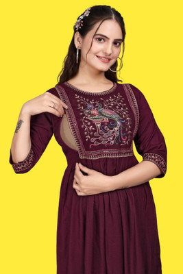 HouseOfCommon Women Fit and Flare Maroon Below Knee Dress