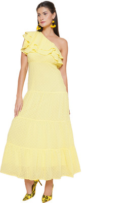 Jakanary Women A-line Yellow Midi/Calf Length Dress