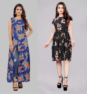 Modli 20 Fashion Women Fit and Flare Multicolor Knee Length Dress