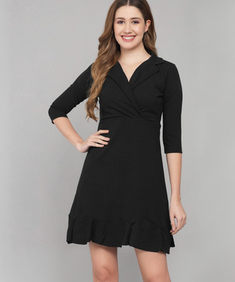 ADDYVERO Women Skater Black Above Knee/Mid Thigh Length Dress