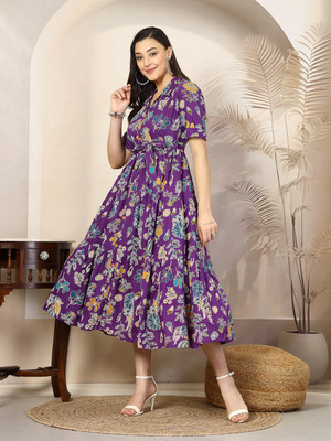 Stylum Women Fit and Flare Purple Maxi/Full Length Dress