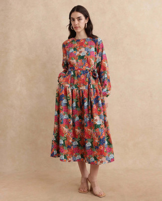 RAREISM Women Fit and Flare Multicolor Midi/Calf Length Dress