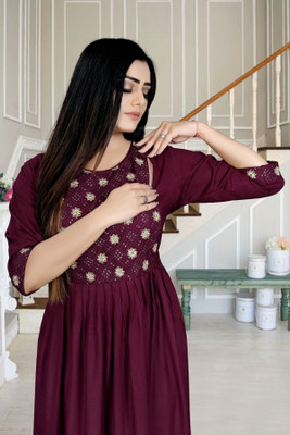 Opera Fashion Women Fit and Flare Maroon Midi/Calf Length Dress