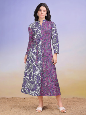PURVAJA Women A-line Purple Maxi/Full Length Dress