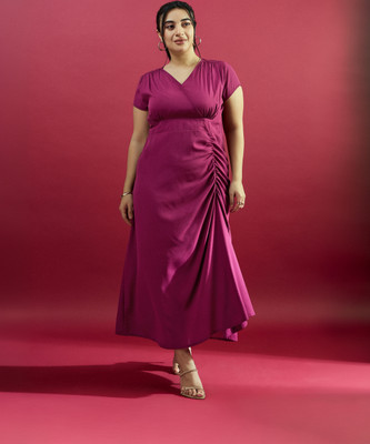 CURVE BY KASSUALLY Women A-line Purple Maxi/Full Length Dress