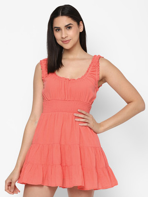 American Eagle Outfitters Women Ruffled Pink Mini/Short Dress
