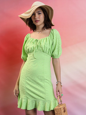 Tokyo Talkies Women Fit and Flare Green Knee Length Dress