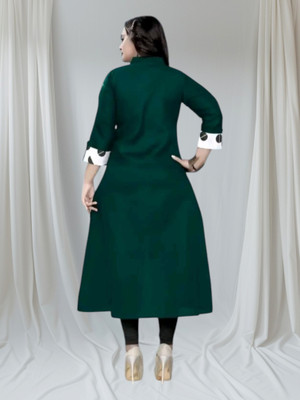 Texpamz Women Printed A-line Kurta(Green, Maroon)