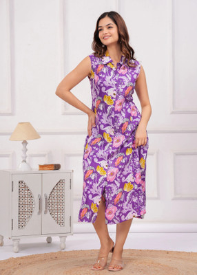 HouseOfCommon Women Fit and Flare Light Blue Maxi/Full Length Dress