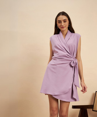 KASSUALLY Women Wrap Purple Above Knee/Mid Thigh Length Dress