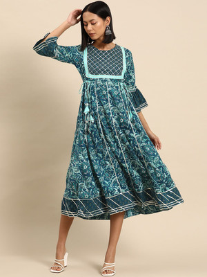all about you Women Empire Waist Blue Midi/Calf Length Dress