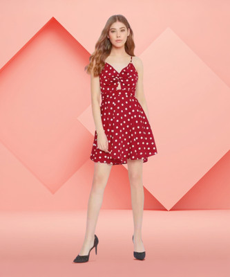 Fonista Women A-line Maroon Midi/Calf Length Dress