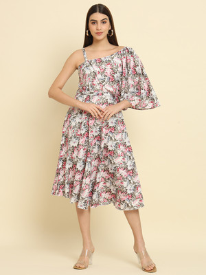 RUDRAKRITI Women A-line Multicolor Midi/Calf Length Dress