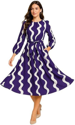Leriya Fashion Women A-line Blue Below Knee Dress