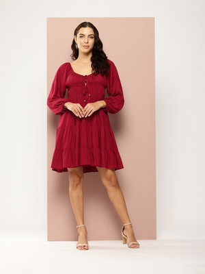 Dream Star Women Wrap Maroon Above Knee/Mid Thigh Length Dress