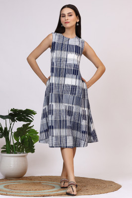 W Women A-line Blue Knee Length Dress