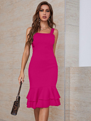 Alekya Women Bodycon Pink Midi/Calf Length Dress