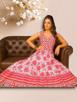 Shopglobals Women Gown Pink Knee Length Dress