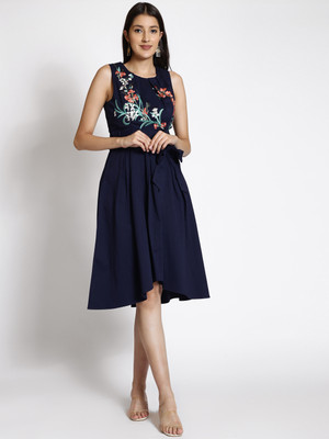 250 Designs Women A-line Blue Knee Length Dress