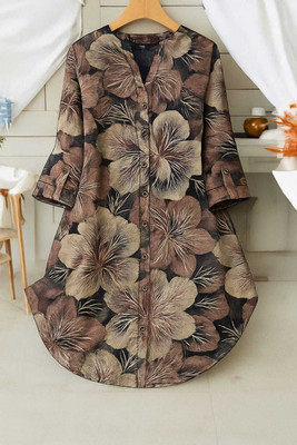 shitdhey Women Shirt Brown Knee Length Dress