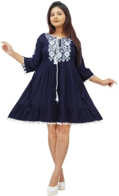 Classic Dresses Women A-line Blue, White Dress